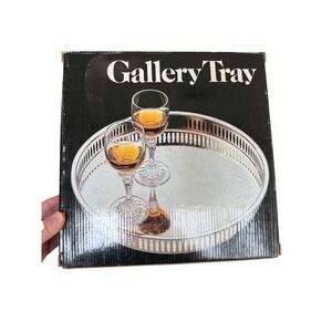 Leonard Silverplated Gallery Tray Chased Design Round Serving Tray 10.5"